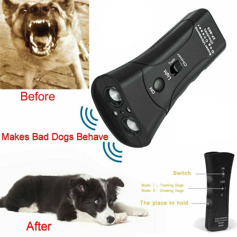 3-in-1 Anti Barking Dog Training Device Ultrasonic Dog Training Repeller  LED Flashlight