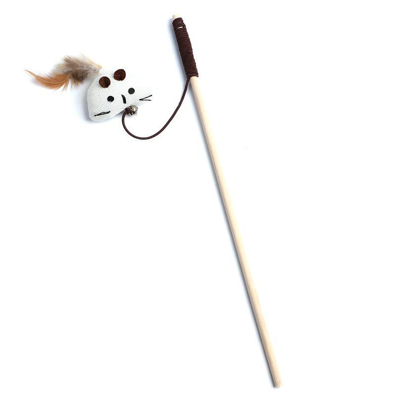 Pets Cat Teaser Feather Bell Wooden Pole Pet Products