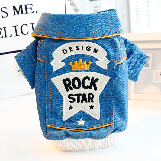 Handsome Rock Embroidered Denim Cute Coat Small Dog Teddy Pet Clothes