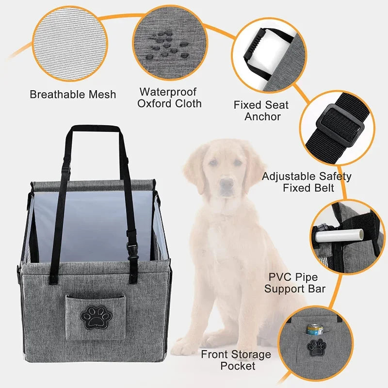 Portable Car Pet Seat Carrier – Stable Travel Basket for Dogs, Waterproof Mesh Protector